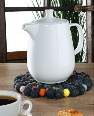 Suport rotund din lana, negru, 21 cm, Lana - CILIO